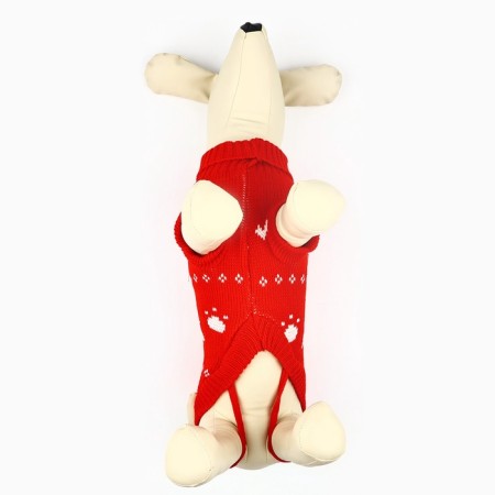 Clothing for dogs. Knitted sweater with "New Year" ornament, red, size m-5