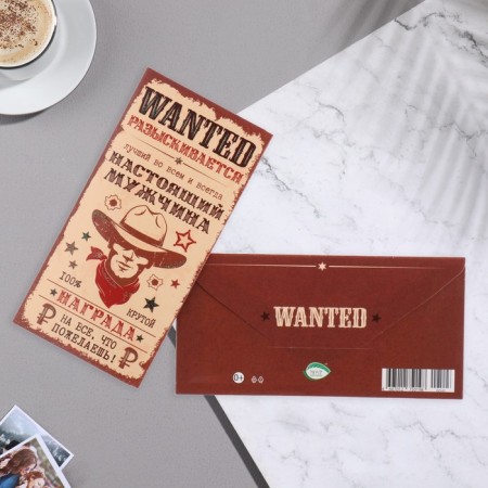 Money envelope "Real man!" glitter, cowboy, 20.7x23 cm-1