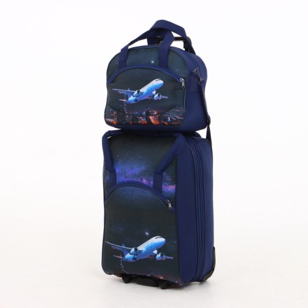 Small suitcase 20 ”, a road bag with a zipper, the color of a dark blue