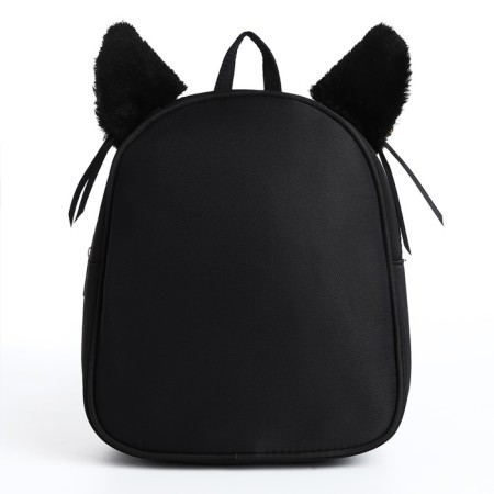 School textile Backpack with ears on hairpins, 27x23 cm, black color-2