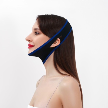 Textile mask against snoring, elastic, on Velcro, cardboard box, black/blue color-2