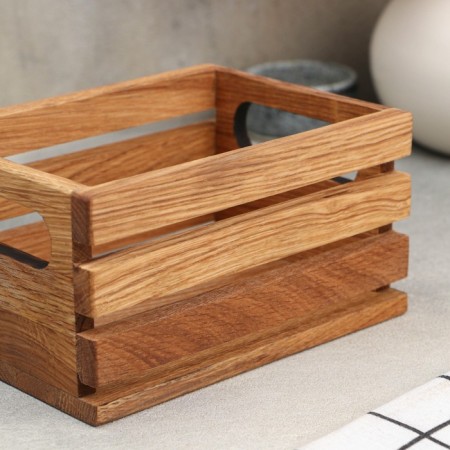 ADELICA wooden organizer for kitchen supplies, with handles and slats, 17 × 12 × 9 cm, oak-5