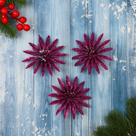 Decoration Christmas tree "lush flower" (set of 3 pcs) 10 cm, purple