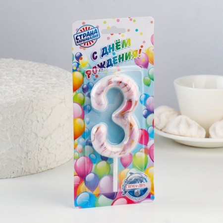 Candle in the “White Marble” cake, the number “3”, giant, 9 cm-2