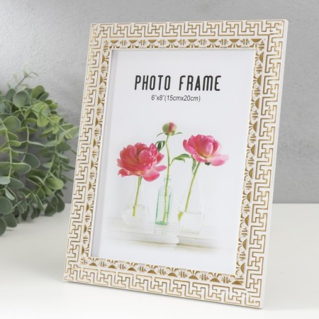 Photo frame plastic 15x20 cm "Greek patterns" gold on white 23.5x18.5 cm-1