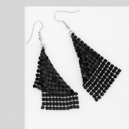 Hanging earrings "rhombus" disco, black color in silver, 7.5 cm-1