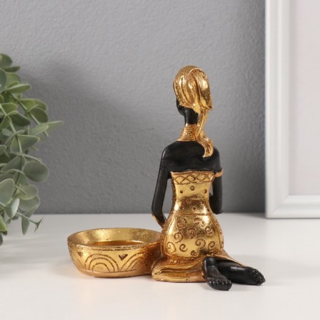 Souvenir Polystone Summary "African Rudo in a gold dress at the basin" d = 4 cm 9.5x12.5x14 cm-2