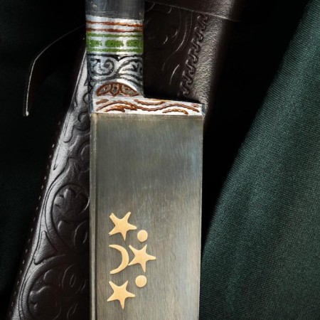 Knife Pchak Sharkhon "Rog Saigak" - plastic, Sukhma, Garda tin, engraving, 15 cm-1