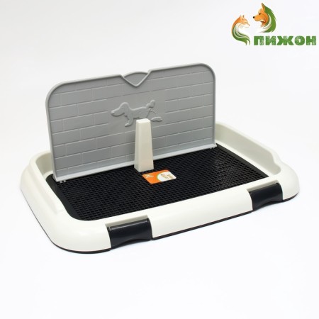 Dog toilet 67 x 46 x 8 cm, with a wall, a removable grill and column, black