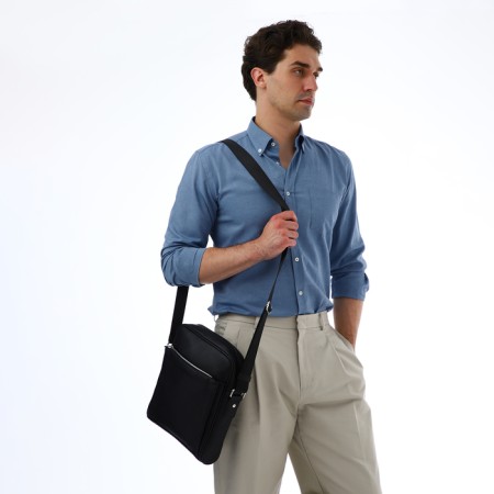 Male bag over the shoulder, Textura, artificial leather, black color-6
