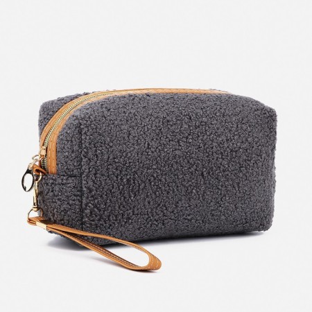 Cosmetic bag with a zipper, with a lining, the color is gray