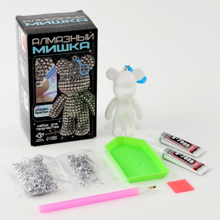 Diamond keychain "Bear", white color, with your own hands-2