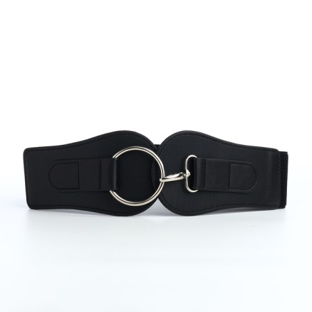 Women's belt, width 8.5 cm, metal buckle, black color-2