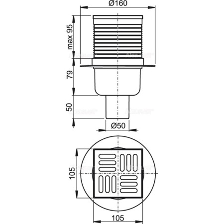 ALCAPLAST APV32, 105 × 105/50 mm drain-1
