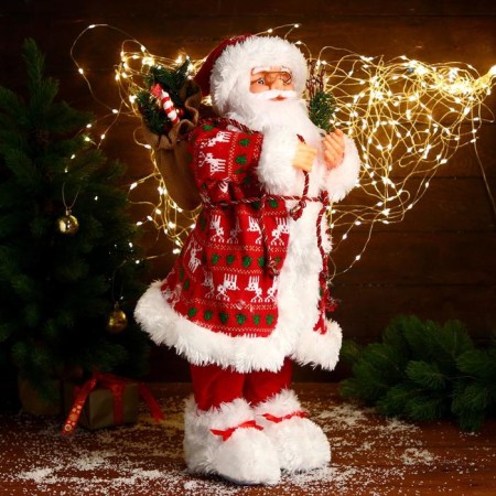 Santa Claus "in a red fur coat with deer, with twigs" 60 cm-1