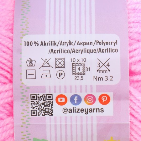Yarn "Sekerim Bebe" 100% acrylic 320m/100g (191 pink)-3