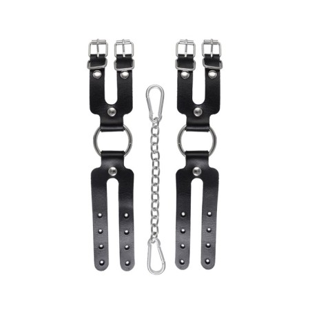 Pecado BDSM bracelets, two straps, genuine leather, black-4