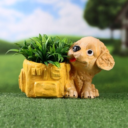 Figure pot "Puppy with a pot" beige, yellow, 16x20x16cm