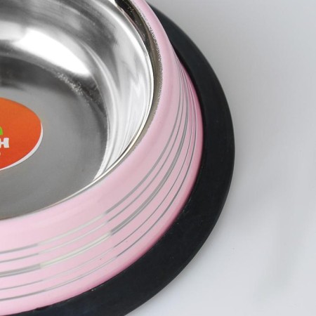 A bowl with a non -slip base color with stripes, 230 ml, pink-3