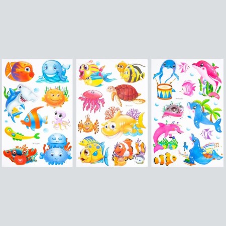 Interior plastic sticker 3D "Cartoon fish" mix 50x32 cm