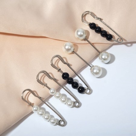 A set of pins (6 pcs.) “Pearls”, 3.5 cm, black and white color in silver-2