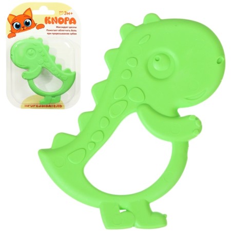 Silicone teething "Dino", green color, heap, button