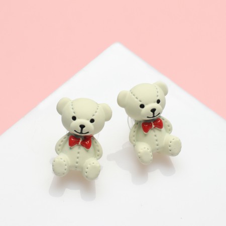 Earrings Metal "Plush Bear", white color-1