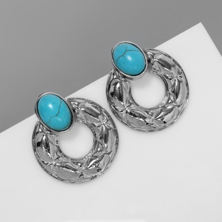 Earrings "turquoise world" sphere, blue color in silver