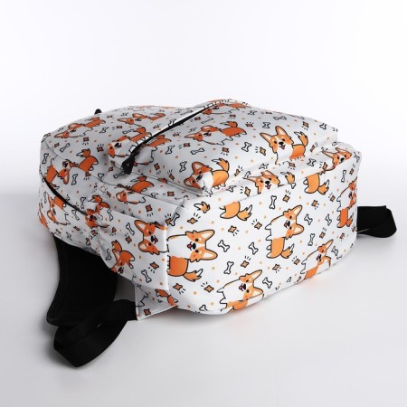 School backpack from textiles, 3 pockets, white/red color-4