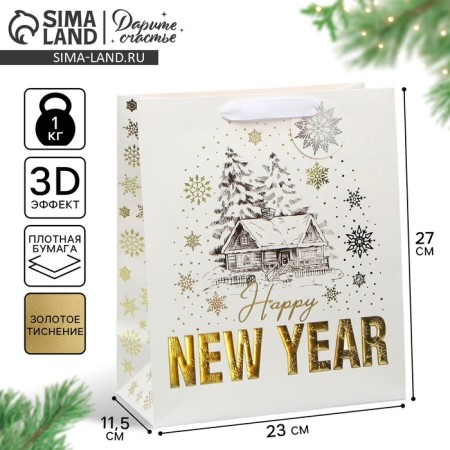 Package New Year's laminated vertical, congregation embossing "New Year's house", ML 23 x 27 x 11.5 cm, New Year