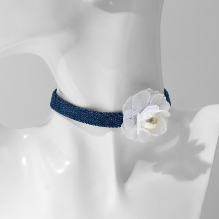 Choker "Jeans" flower lace, white-blue color, 36 cm
