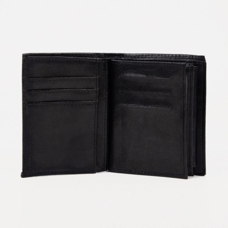 Male purse without fastening, 2 in 1, for auto documents, for bills, for cards, for coins, black color Black-2