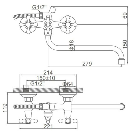 Accoona A7380 bathtub, two -wound, brass, chrome-6