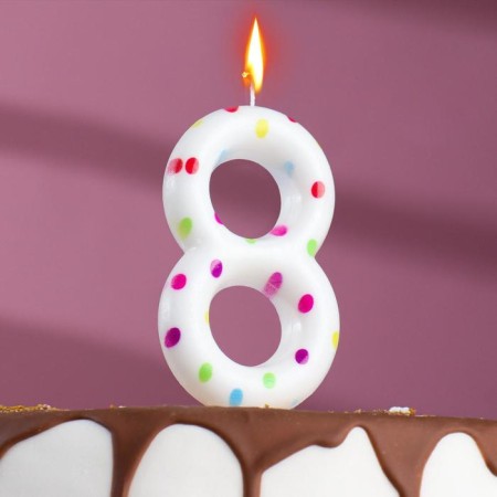 A candle in a cake for a birthday "Confetti", the number "8", a giant, 9 cm