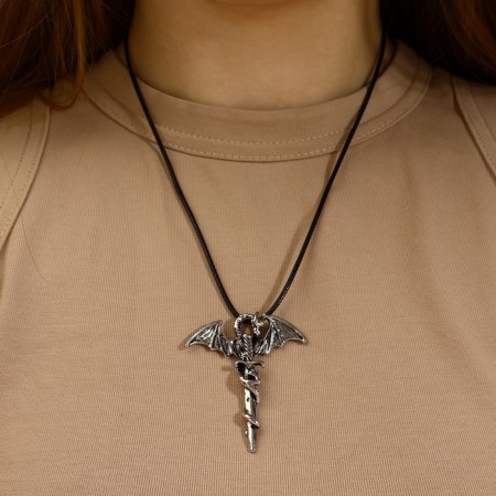 Unisex "Legends" Dragon with a sword, color black silver on a black lace, 60 cm-1