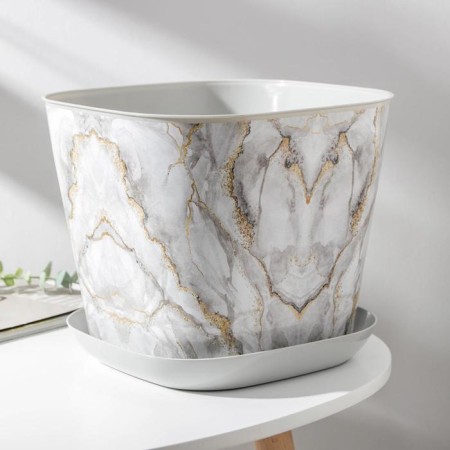 Pot with the pallet "Marble", 9.8 l, the color is light gray