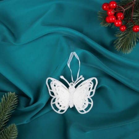 Christmas tree decoration "Butterfly overflow" 8x7 cm, white