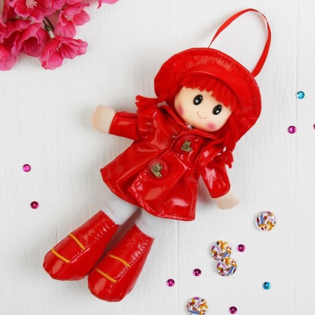 Soft toy "doll with curly hair", in a dress and hat, color mix-1