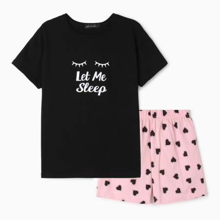 Female home set (T -shirt/shorts), black/pink color, size 46