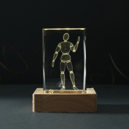 Souvenir Glass backlight "Rectangle. Sharpish person" Standing tree, USB 7x7x10-2