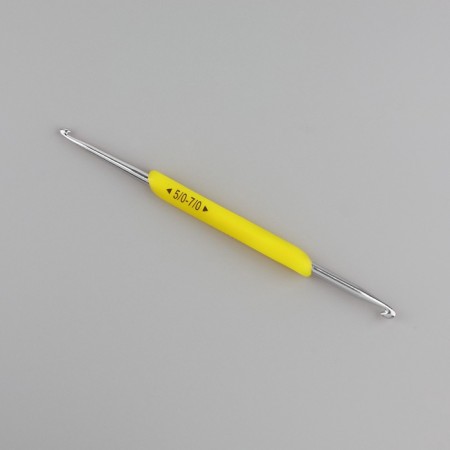 Knitting hook, bilateral, with silicone handle, d = 5/7 mm, 13.5 cm, yellow color-2