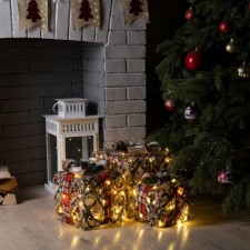 LED figure “Gifts with cones” 15, 20, 25 cm, textiles, metal, batteries AAX2 (not in the kit), glow warm white
