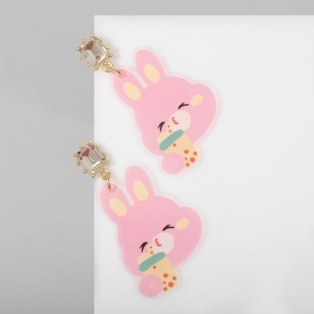 Earrings plastic "Bunny" with a flower, colored in gold-1