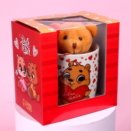 Set "I love", soft toy in a mug, bear, color mix-6