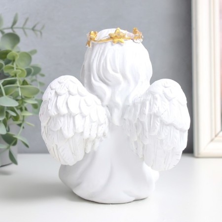 Souvenir Polystone Light "Angel with a star wreath and pigeon" White mix 12x11.5x15 cm-3