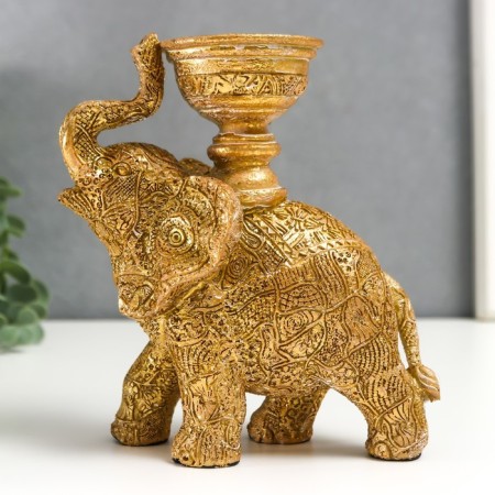 Souvenir Polystone SPREASE "Elephant with rocky drawings" golden 16x7.5x13 cm