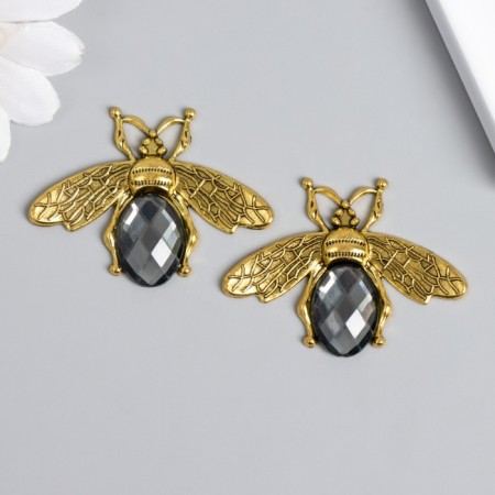 Decor for creativity metal, rhinestones "fly" gold set 2 pcs 3.5x4.7 cm