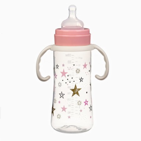 A bottle for feeding Ø50mm shg, "stars", 330 ml, +3 months, pink color, milk handles-4