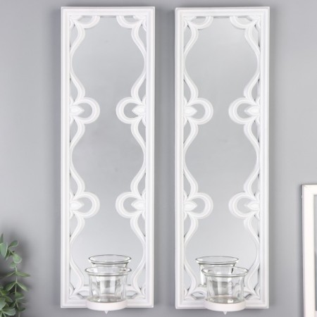 Climber Plastic, glass for 1 candle "Mirror patterns" set 2 pcs D-4 cm white 8x13x40 cm 906886-1