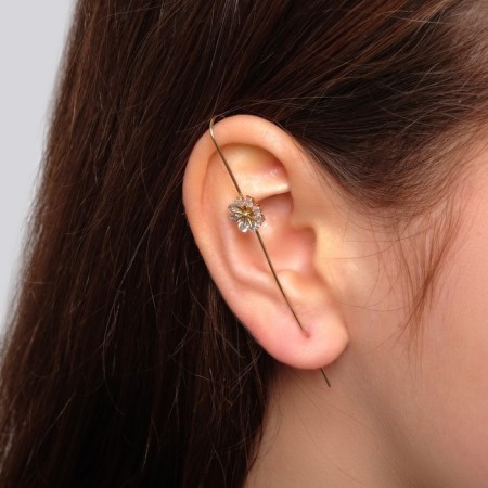 Earring "caffe" pin, mimosa, white color in gold-2